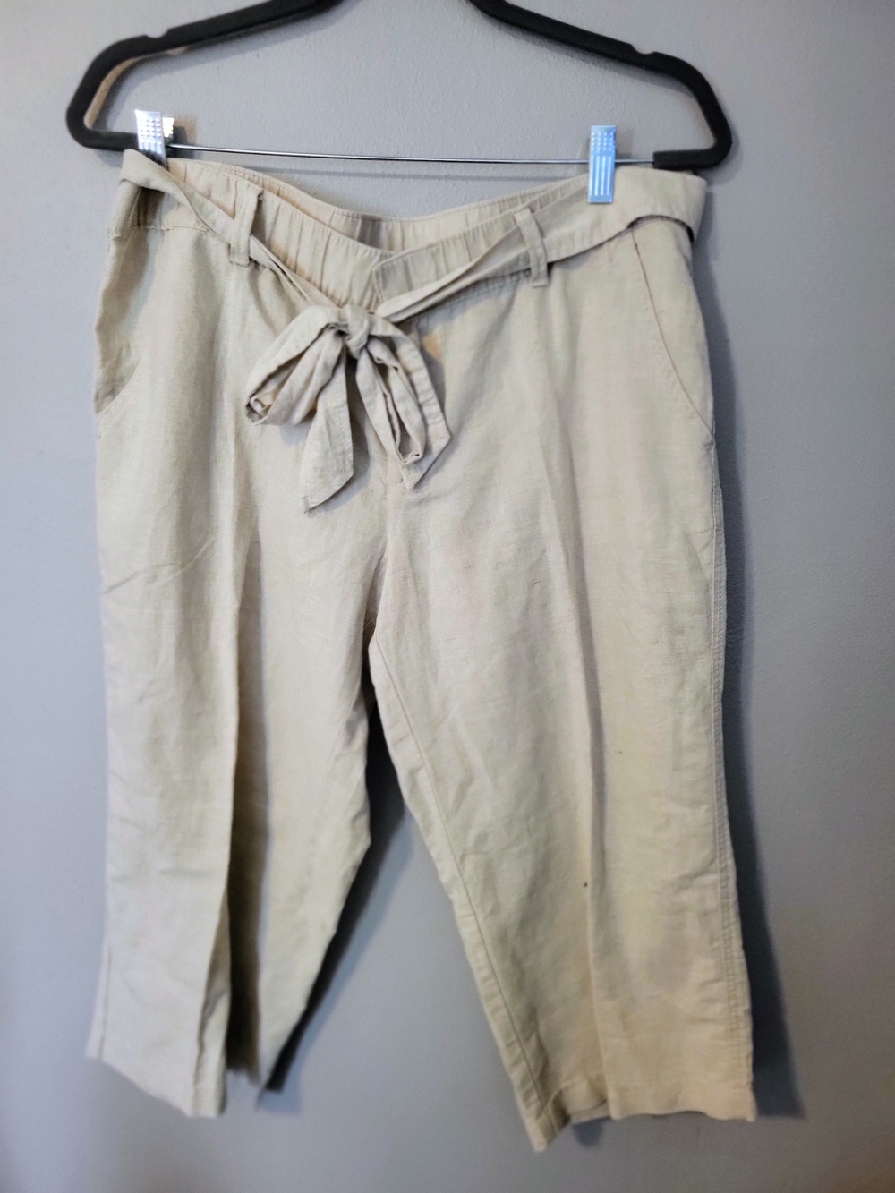 Liz Claiborne Petite Light Beige Linen/Cotton Capris Pants